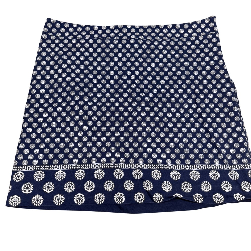 Talbots Navy Blue White Medallion Print A-Line Mini Skirt Size 16 Cotton Blend
